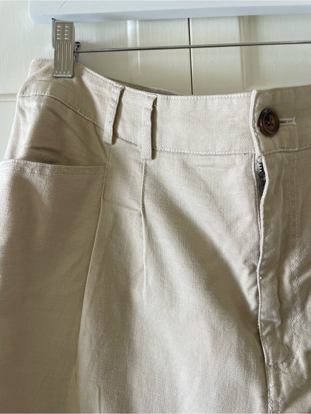 Pleated Front Wide Leg Cotton Trousers